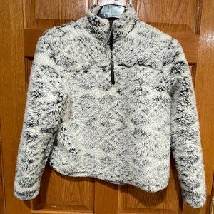 CUDDLY SHERPA 1/4 Zip Girl's 14/16 Plush Fleece White Black Gray Sweatshirt